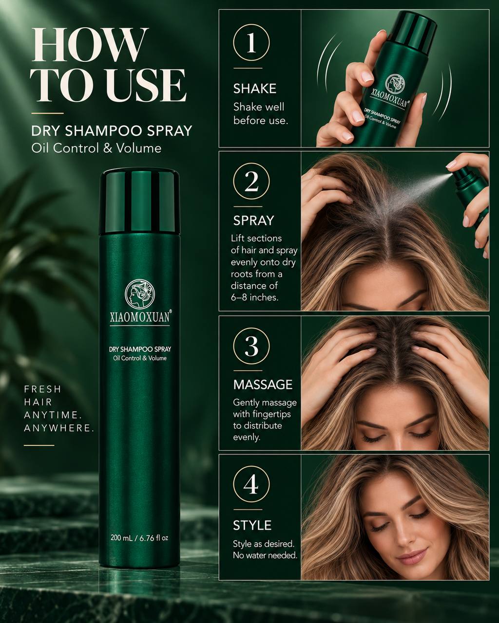 XIAOMOXUAN Dry Shampoo Spray – Oil Control & Volume, 200 ml