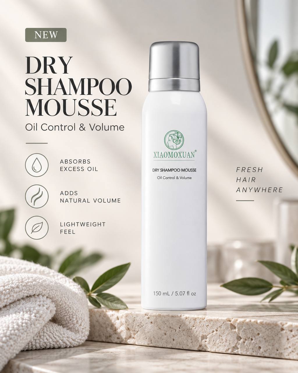 XIAOMOXUAN Dry Shampoo Mousse – Oil Control & Volume, 150 ml